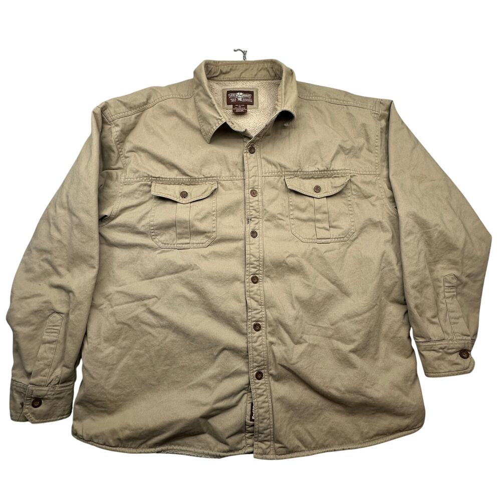 Levis Button Twill Sherpa Fleece Lined Shirt Men XXL Beige Long Sleeve Shacket